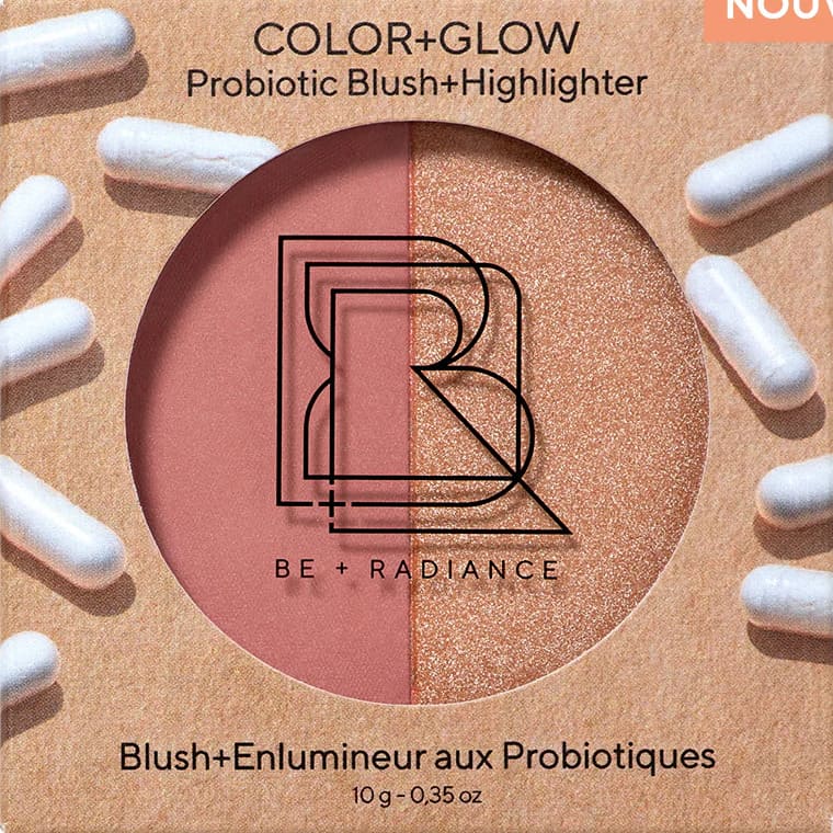 Duo Blush+Enlumineur aux probiotiques · Bois de rose